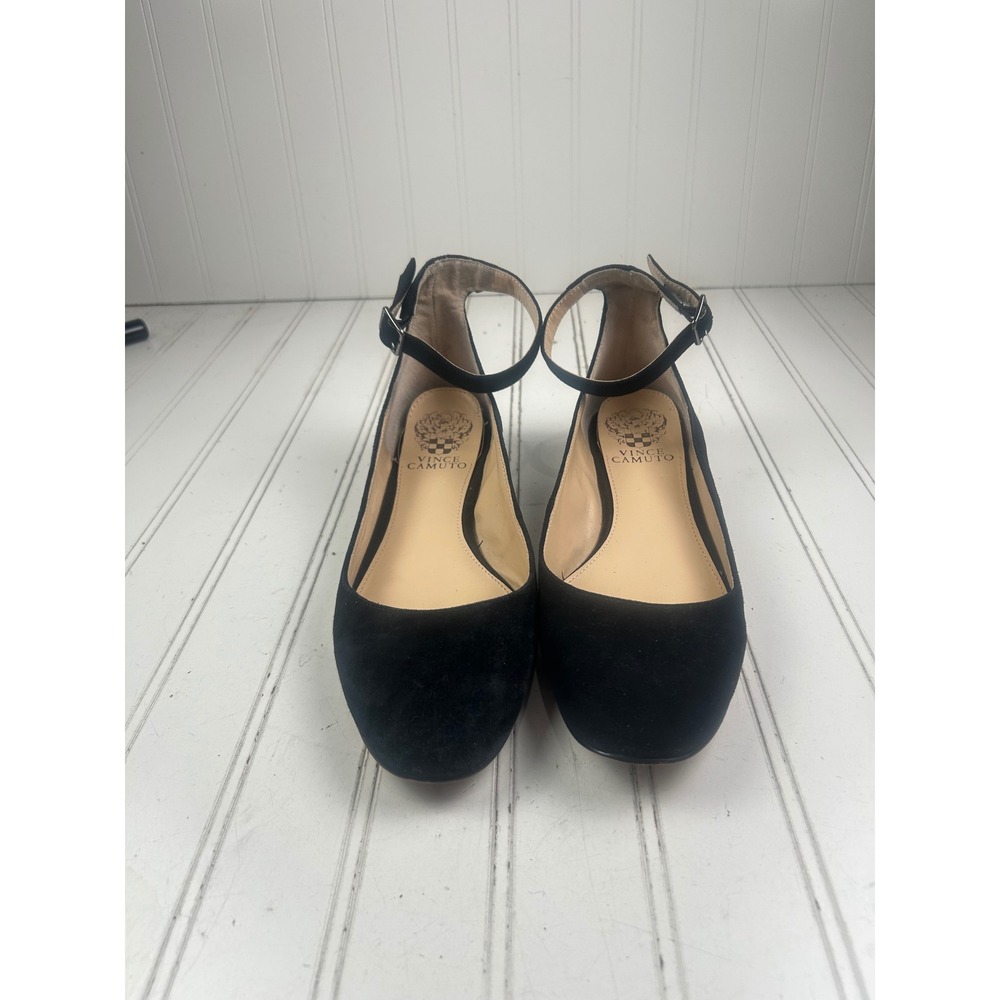 Vince Camuto Attera Black Suede Ankle Strap Ballet Work Flats Women's Size 8M - Picture 2 of 10